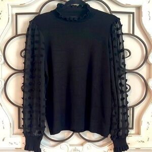 ADRIANNA PAPELL CLIP DIAMOND SLEEVE SWEATER BLACK SIZE SMALL